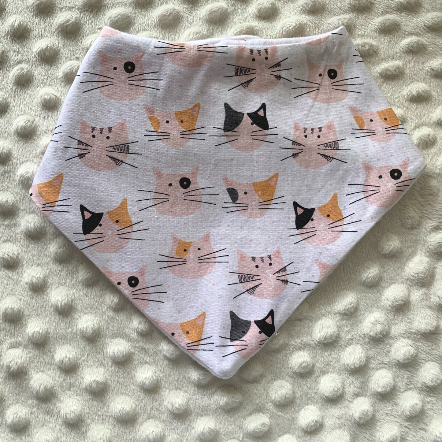 Handmade Cat Print Bib for Newborns to 12 Month Olds - Gender Neutral